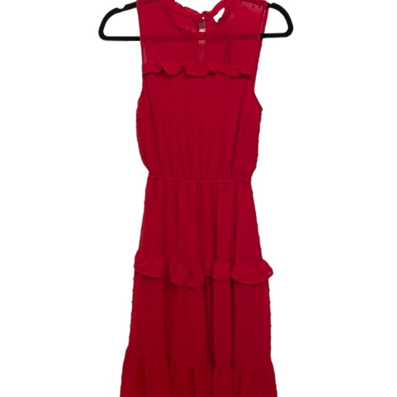 Monteau Red Dress NWT Swiss Dot Ruffle Layers Fully Lined High Neck Size Medium - Picture 12 of 12